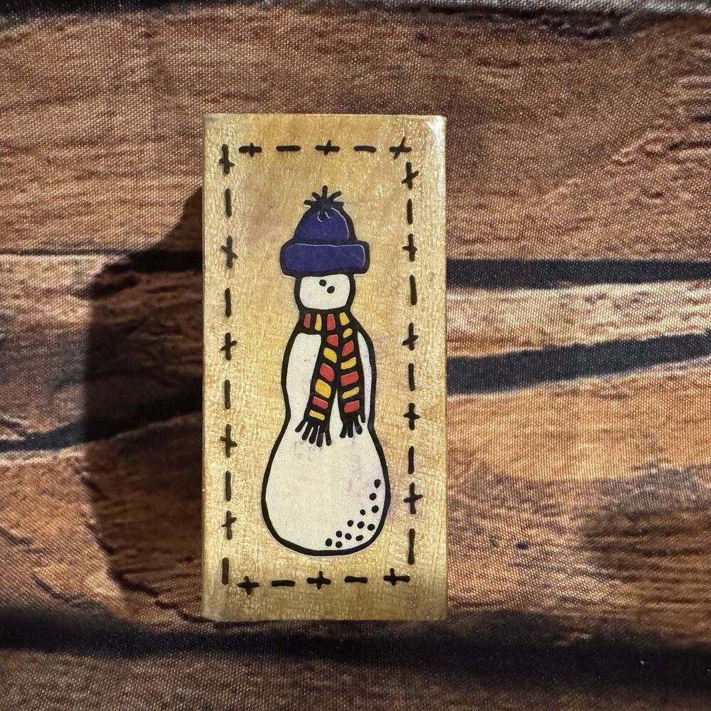 Vintage 1998 Westwater Enterprises Primitive Snowman Wood Mounted Rubber Stamp